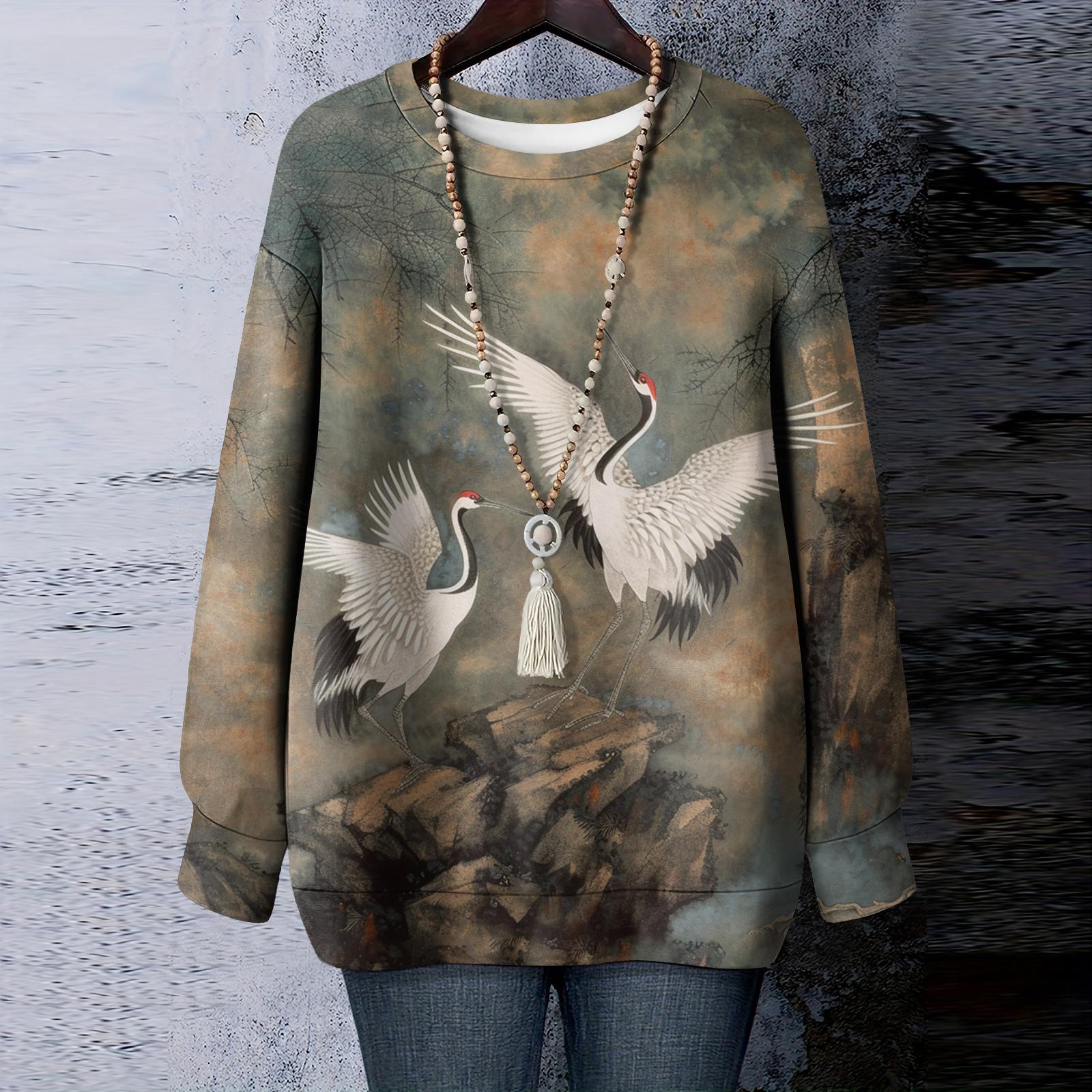 

Женская футболка с цветочным принтом, круглым вырезом и длинными рукавами, свитшот XXL