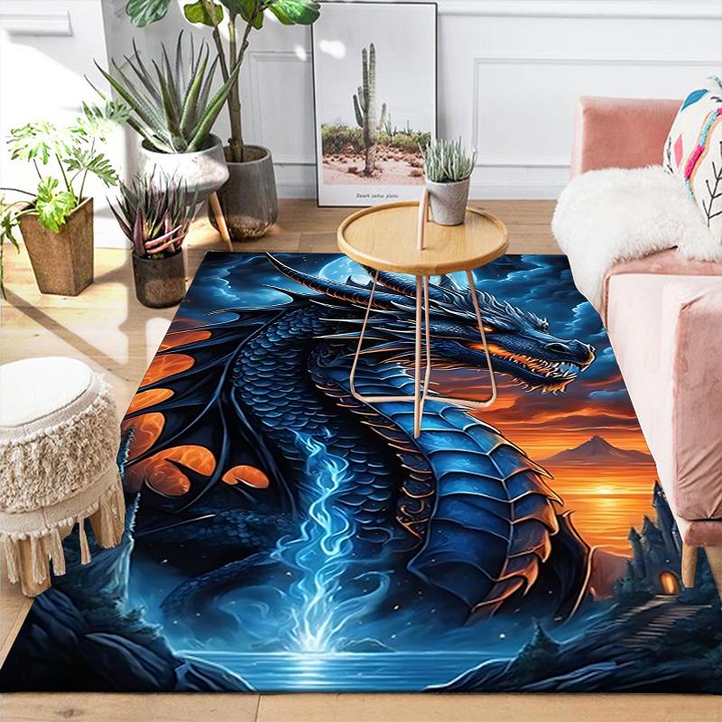 1Pc Blue Dragon Fantasy Rug, Office Carpet Indoor Outdoor Doormat, Non-Slip, Comfortable, Living, Christmas Halloween, Xmas Gift G136