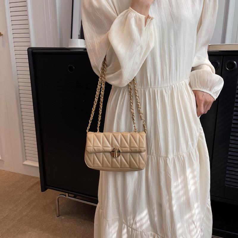 Trendy Quilted Square Shoulder Bag For Women 2023 Fashion Pu Leather Chain Crossbody