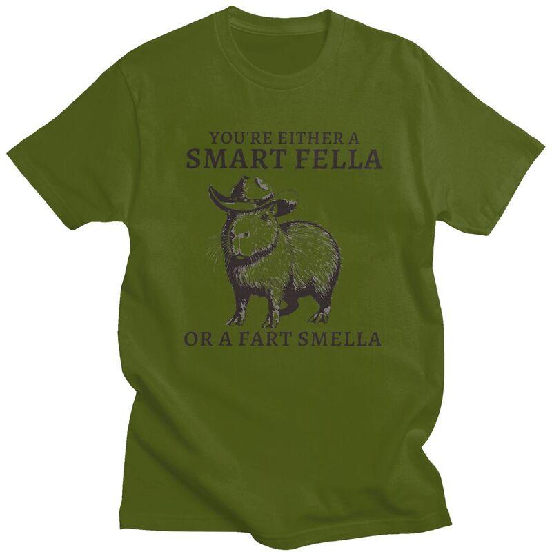 Funny Capybara YouRe Either A Smart Fella Or A Fart Smella Tshirt Unisex Short Sleeves Clothing Loose Fit 100 Cotton Tee Tops