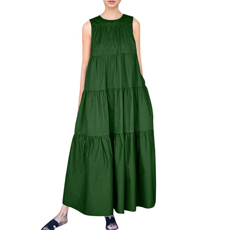 ZANZEA Womens Round Neck Sleeveless Casual Long Tank Dress