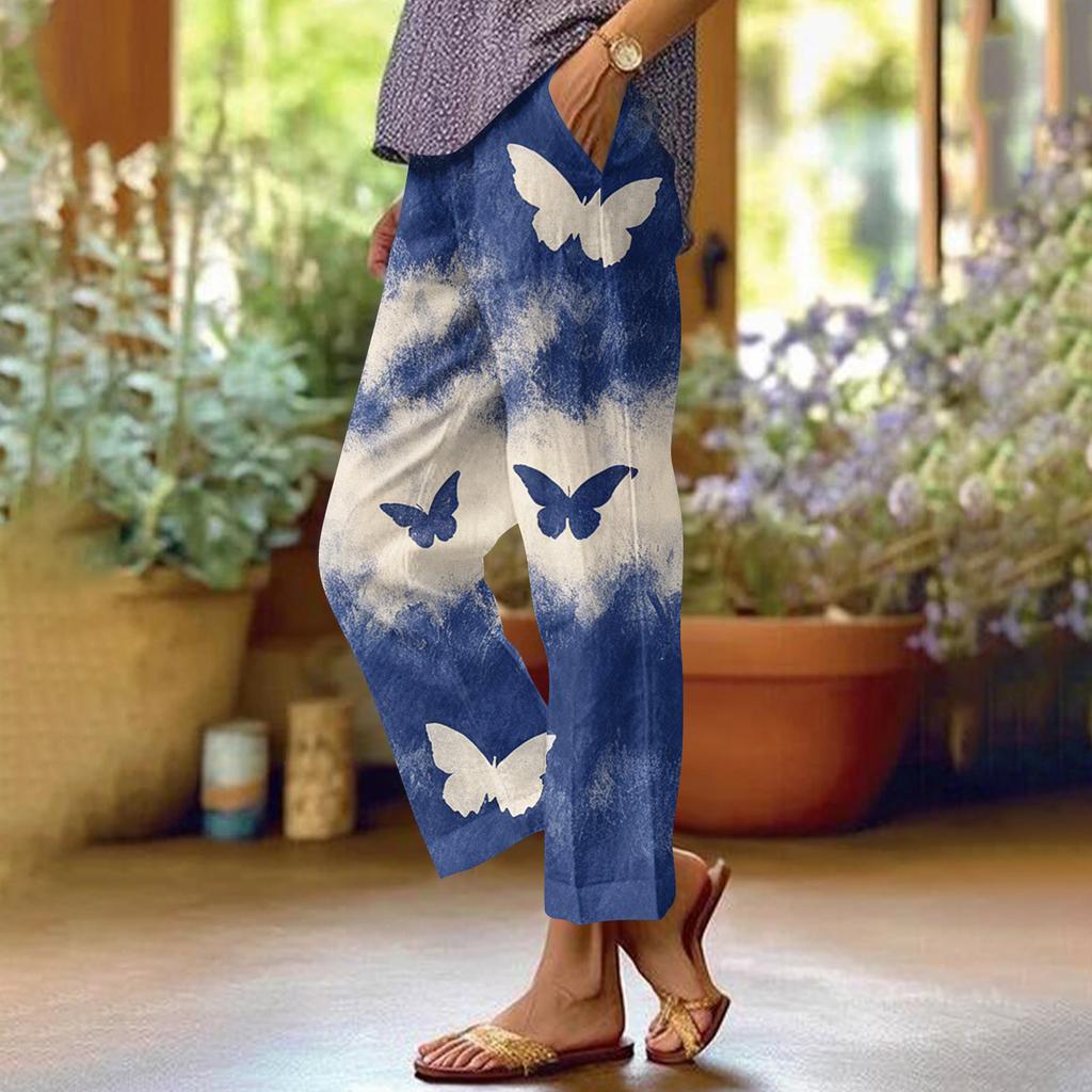 Damen Casual Mode Bedruckte Hose mit geradem Bein Hose mit Taschen