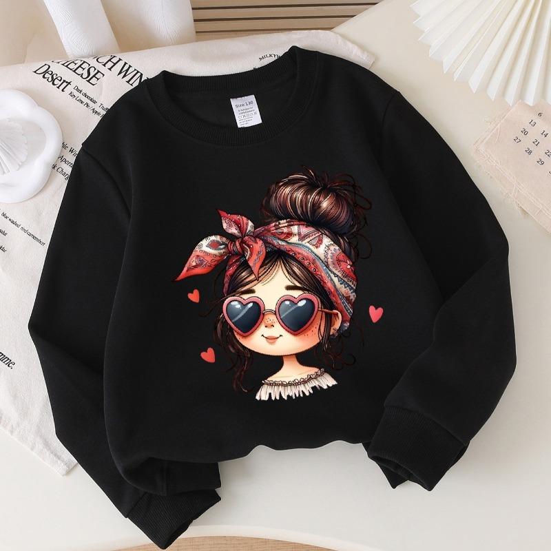 Kids Crewneck Long Sleeve Sweatshirt, Red Bandana Heart Fashion Glasses Print 110
