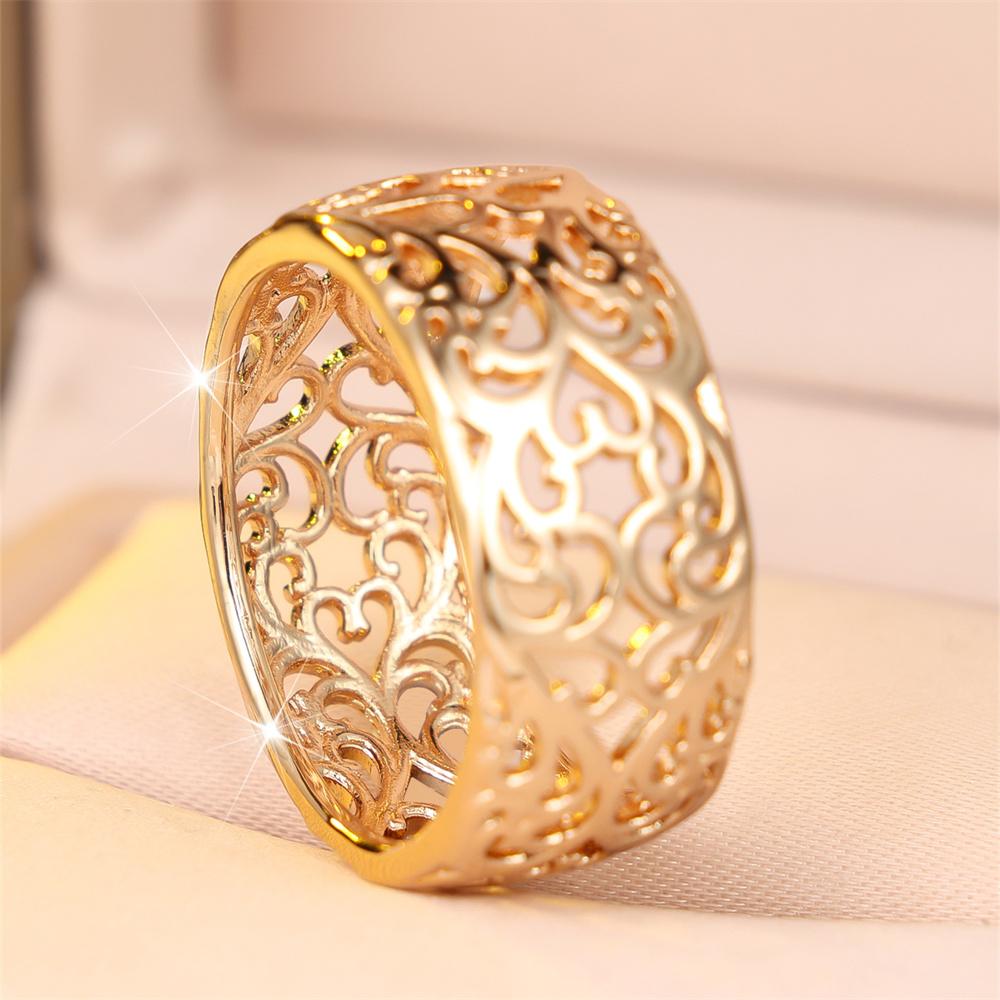Antique Hollow Metal Trendy Flower Pattern Rings For Women Men Vintage Gold Color Engagement Bands Wedding Jewelry Accessories