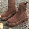 Women's Heel Round Toe Knit Patchwork Boots British for Fall Winter