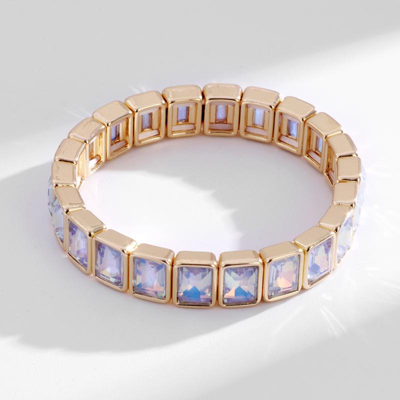 Neuheiten Geometrisch Bohemian Regenbogen Glas Kristall Dehnbar Stretch Tennisarmband Mode Vergoldeter Schmuck Für Frauen