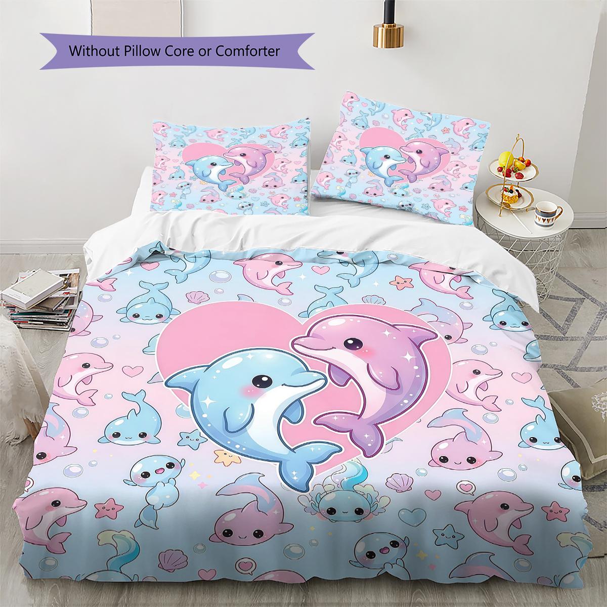 

Pink Gradient Cartoon Pattern Bedding,Quilt Set Quilt Cover Pillowcase Home Birthday Gift (1 * duvet cover + 2 * pillowcase, without core) 135x200cm