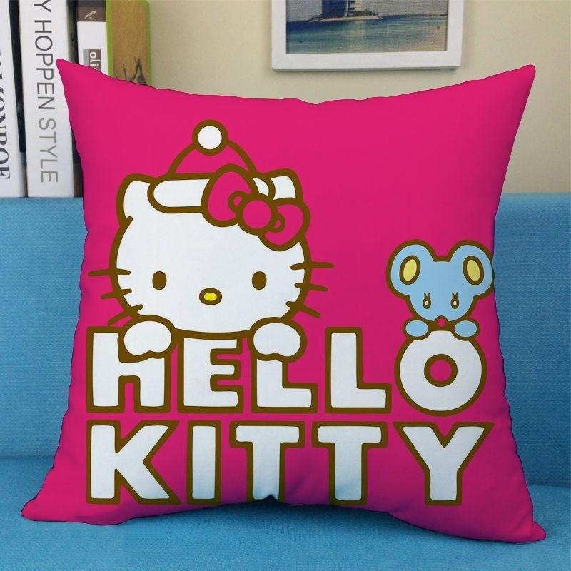 Cute Cartoon Art Funny HelloKitty Cushion Cover Square Pillowcase Home Sofa Living Room Coffee Shop Durable Pillowcase