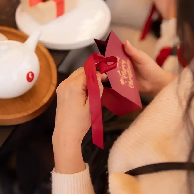 10 Stück Frohe Weihnachten Geschenkboxen mit Band Festliche Verpackung Partygeschenke Kleine Geschenktüten mit Stechpalmen- und Schneeflockenmustern