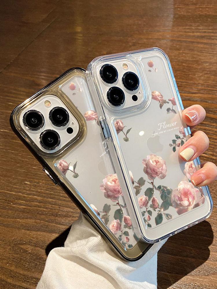 Suitable for iPhone 15 Phone Case iPhone 14/13 Promax Soft Anti Drop Plus Pink Rose