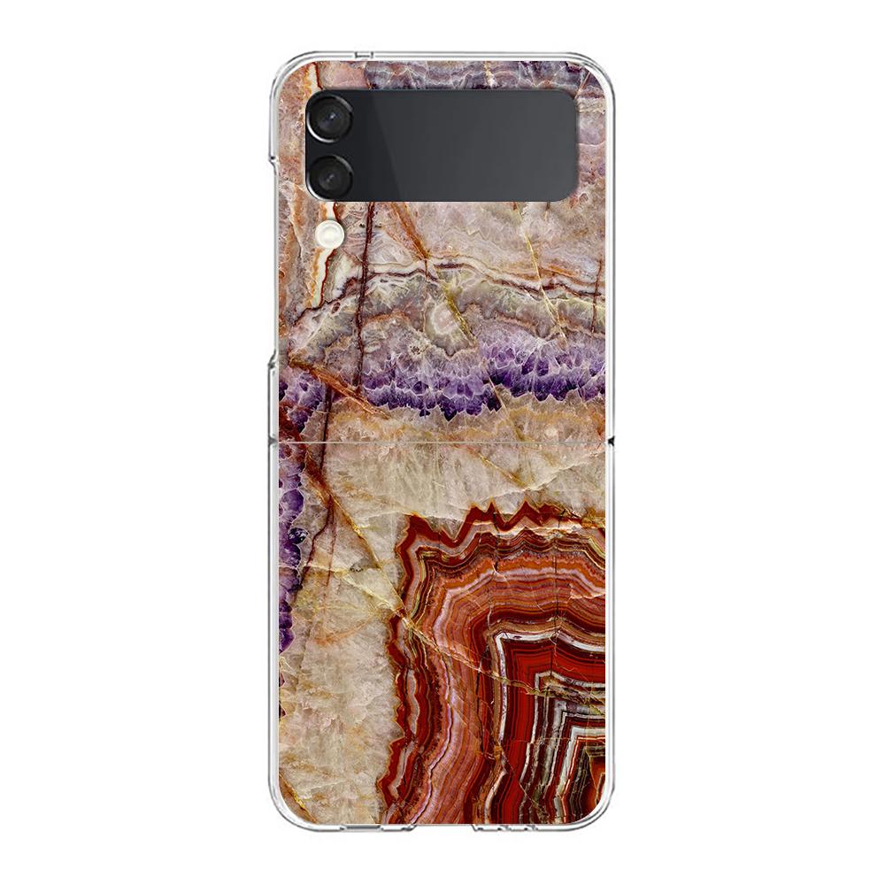 Transparent Phone Case For Samsung Galaxy Z Flip 3 4 5 6 7 Hard Folding PC Z Flip3 Flip4 Cover Marble Stone