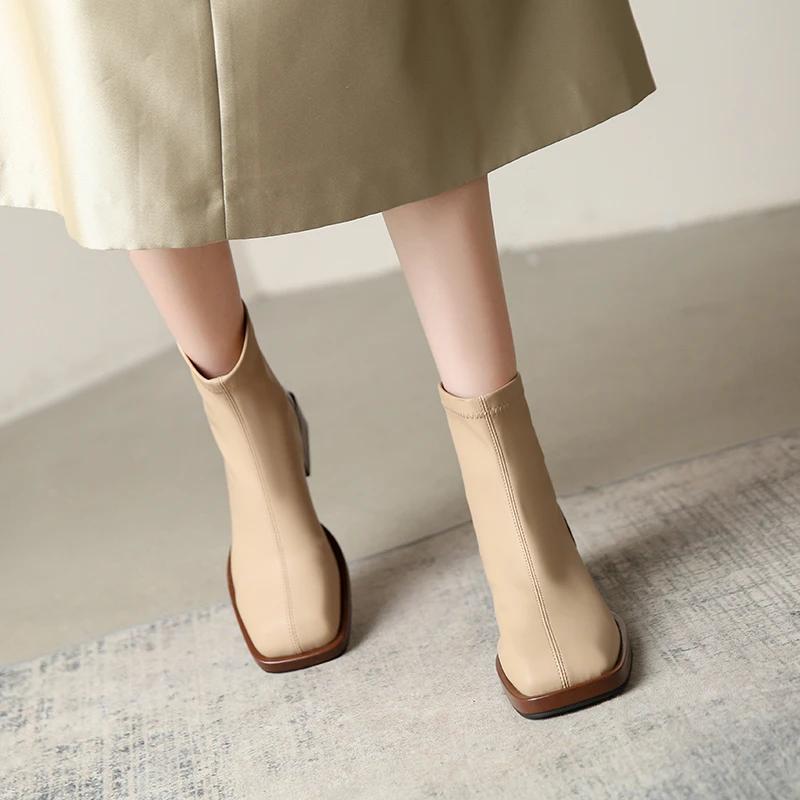 

Ботинки на молнии, короткие женские ботильоны Grace, средний каблук, толстый квадратный носок, ботинки челси, осень-зима 2024 года, женские ботинки 35