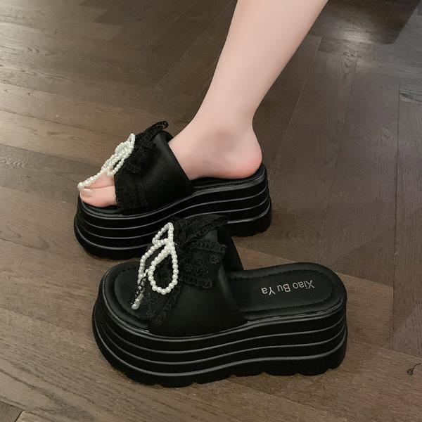 Fashion Shoes Woman's Slippers Butterfly-Knot Slides Heeled Mules Platform 2025 High Summer Butterfly-knot House Slippers Platform Butte