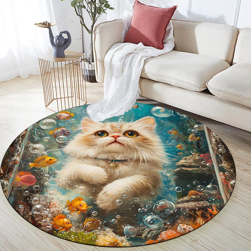 

Bubble Fish Cat,Round Area Rug,Carpet Rug for Living Room Bedroom Sofa Playroom Decor,Non-slip Floor Mat 80cmx80cm