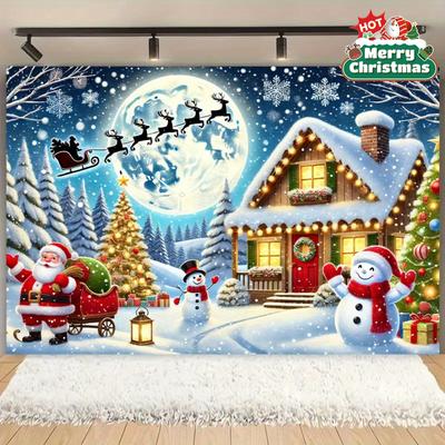 VIKAMA Christmas Snow Scene Tapestry Living Room Feature Wall Home Decor Room Accent Christmas Party Atmosphere Setting