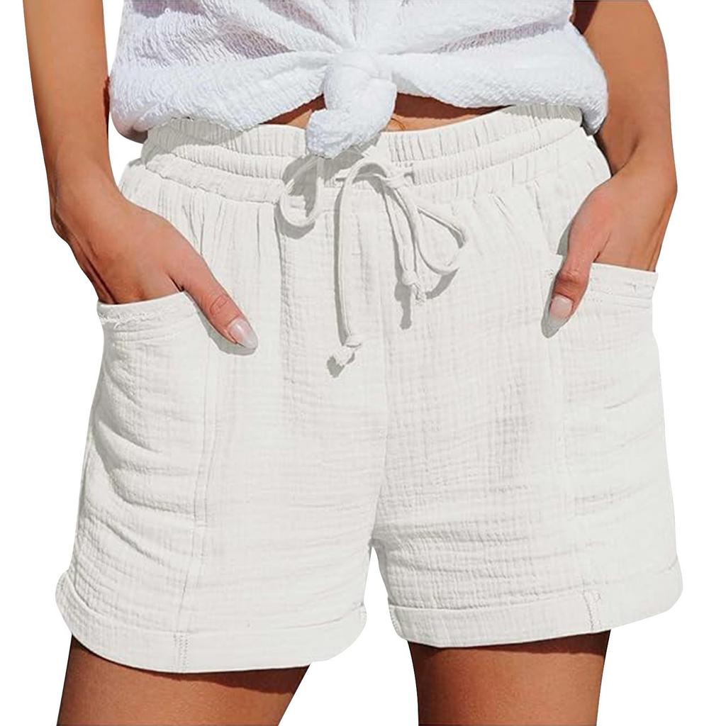 Shorts décontractés et confortables pour femme style bohème avec cordon de serrage et poches arrière pour l'été