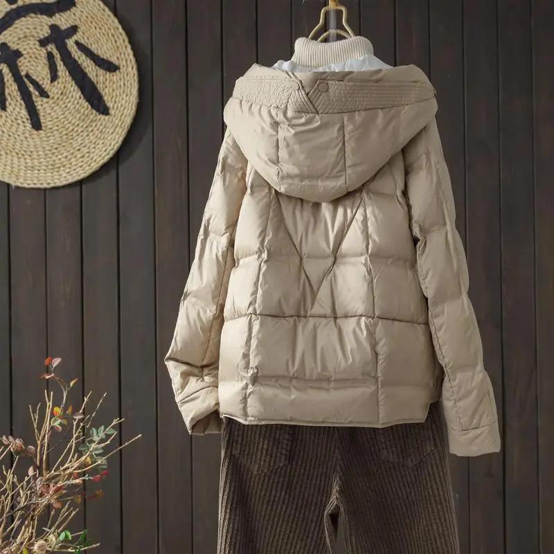 White Duck Down Winter Hooded Down Jacket Women's Winter Casual Loose Thickened Thin Jacket