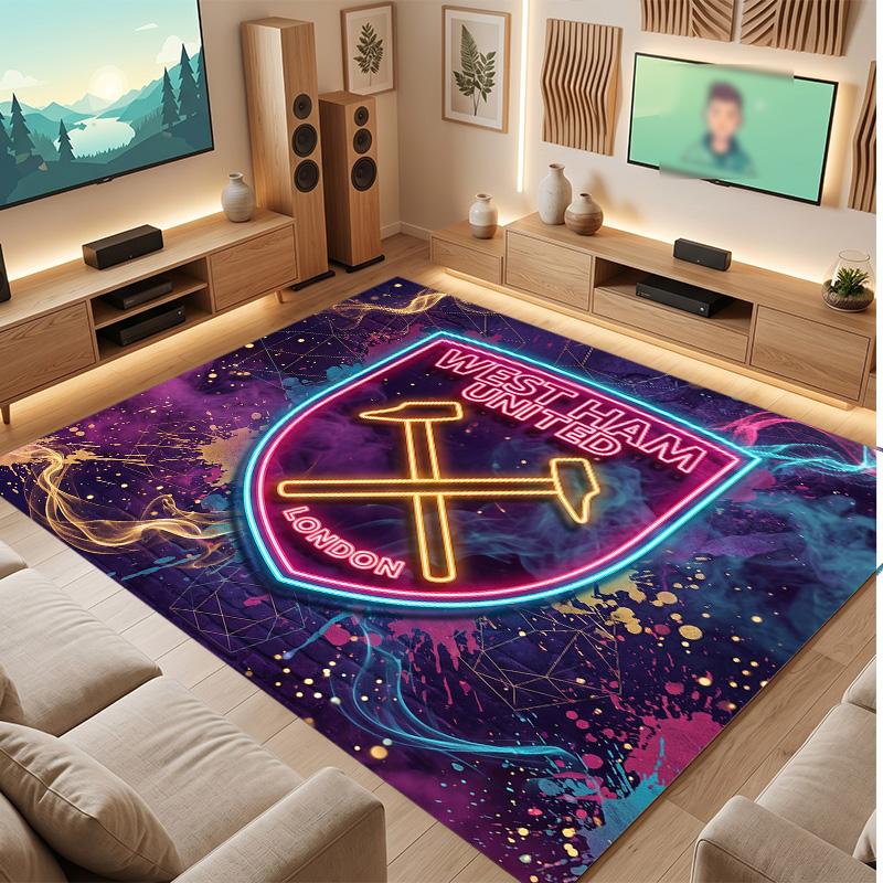 West Ham United Voetbal Print Kristal Fluweel Tapijt, Comfortabel Waterabsorberend Antislip Binnen Vloerkleed