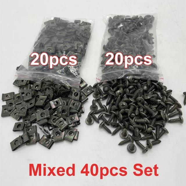 100/20pcs Mixed Car Motorcycles Metal Screw Tapping Fastener Clip U-Type Clip with Screw Anti-rust Protection Clip Screw Buckle