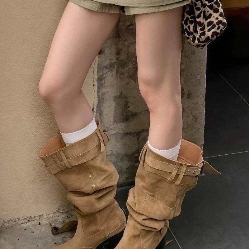 Fashion Thin Boots Women's 2025 Big Tube Wrap Brown Pile Boots