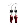 Gothic Coffin Earrings with Red Enamel and Black Stone - Cross, Halloween Alternative Jewelry
