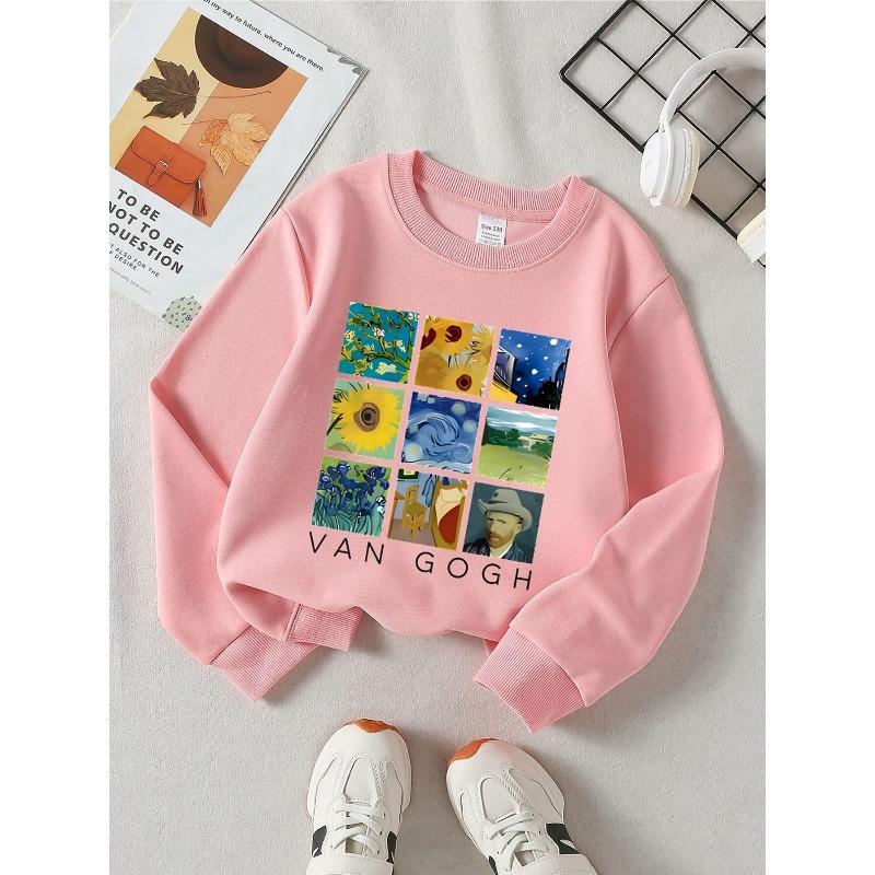 European sizes Kids' round-neck hoodie - Van Gogh Artwork Collage Pattern , Sportswear And Casual Wear, Soft And Comfortable