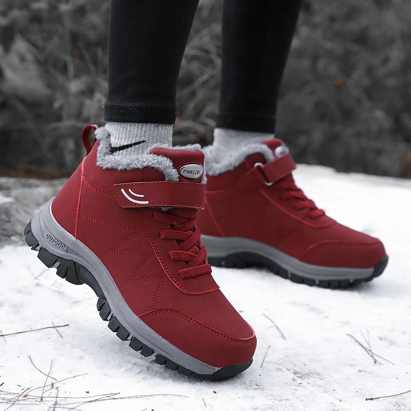 New Winter Men Boots Outdoor Non-slip Women Hiking Sneaker Winter Waterproof Warm Men Snow Boots Plush Unisex Ankle Shoes