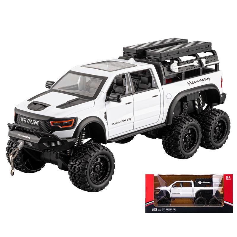 1:24 Dodge Mammoth RAM 1000 TRX 6x6 Pickup Metal Alloy Diecast Model Car Children's Toy Car With Light Collections Gifts Friend