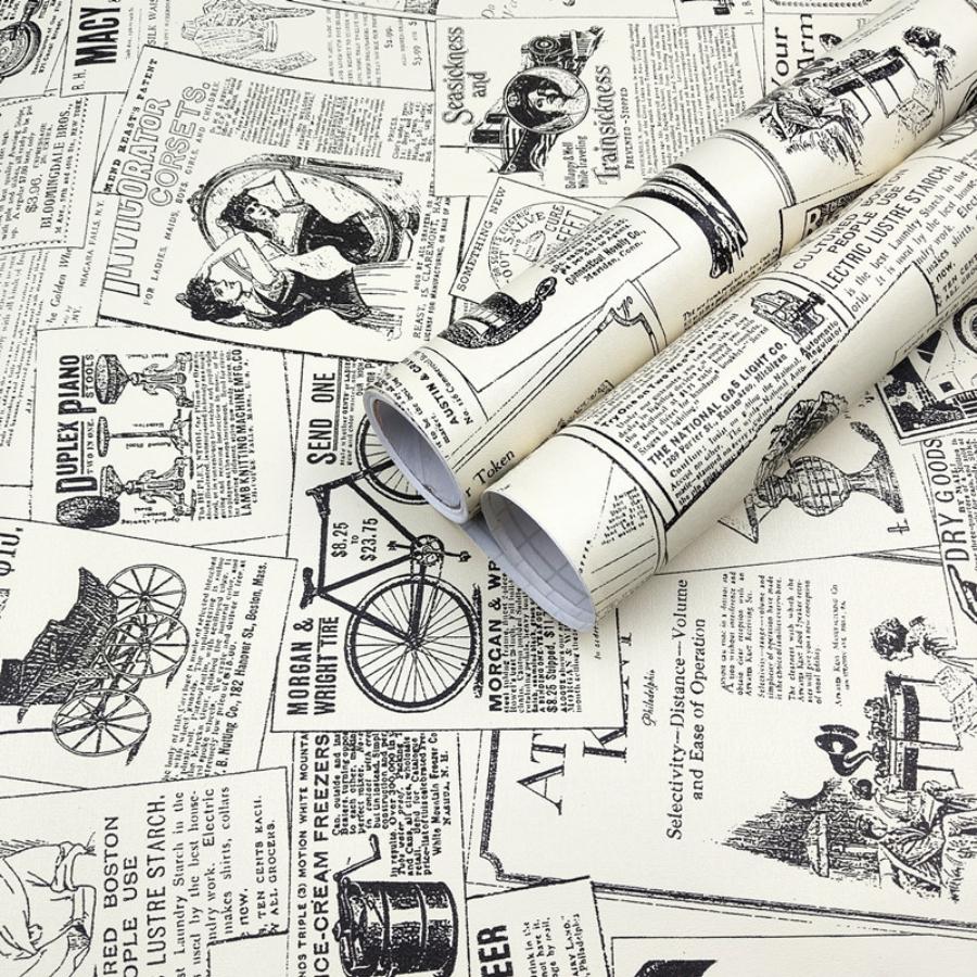 Supermarket Go White British Style Old Newspapers Wallpapers Student Dormitories Cafes Restaurants Nostalgic Background Walls Self-Adhesive Stickers