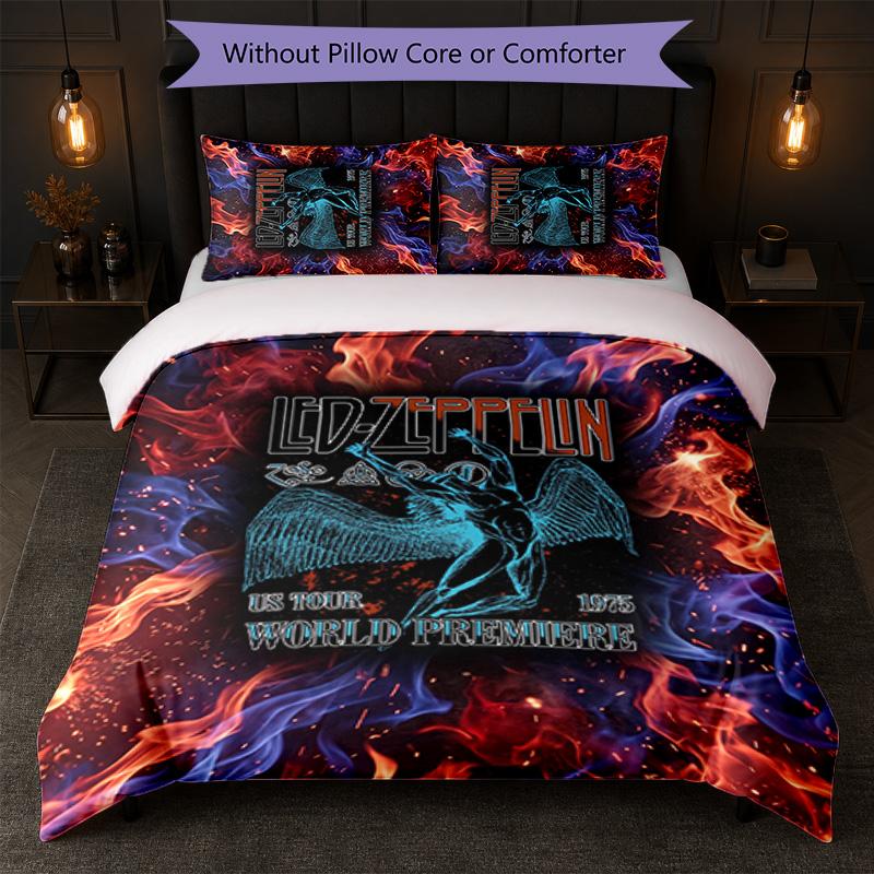 Set Biancheria da Letto 3 Pezzi Stampa Led Zeppelin Copripiumino con Due Federe Biancheria da Letto Morbida per Camera da Letto Domestica