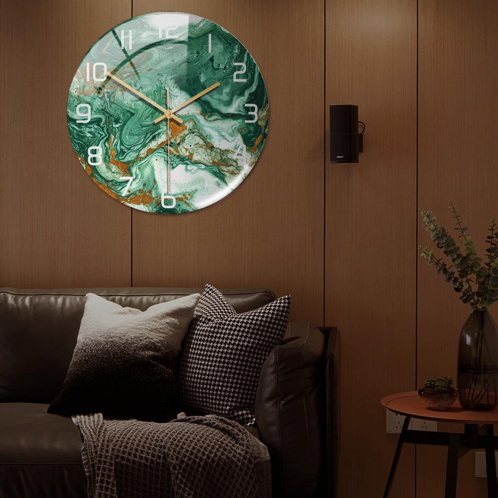 CC127-142 Luxurious Round Marble Wall Clock, 3D Creative Acrylic Design for Home Decor