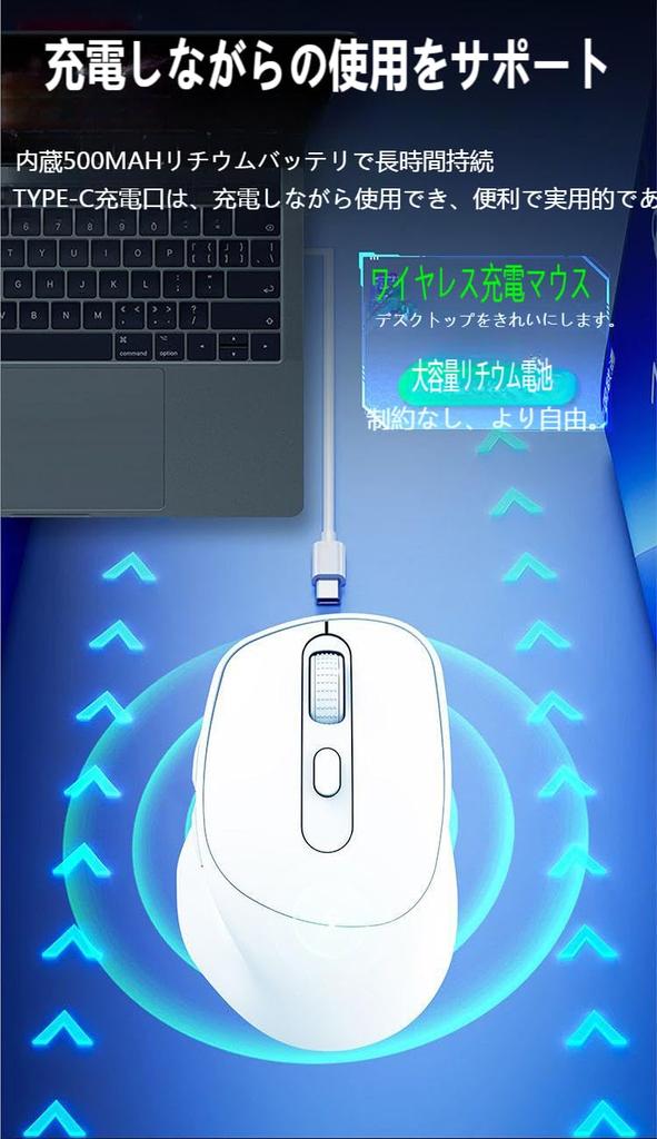 Mouse Wireless, 2.4G Bluetooth, Design Ergonomico, 80012001600 DPI, Alta Precisione, Risparmio Energetico, Ricaricabile, Funzionamento Silenzioso, Ideale per Lunghe