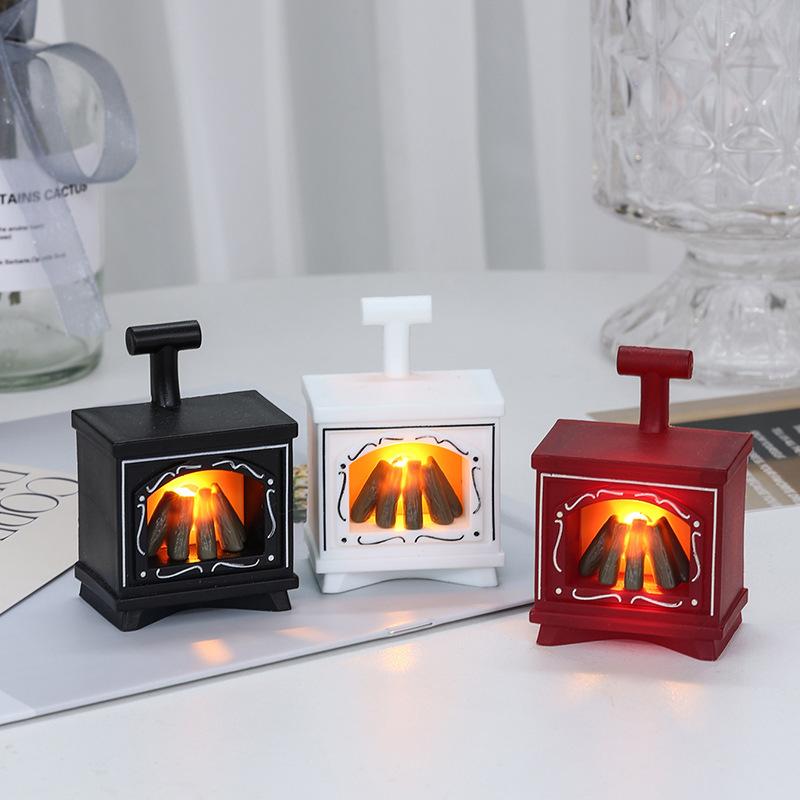 Vintage Fireplace Light Atmosphere Decoration LED Electronic Candle Light Nordic Style Christmas Fireplace Night Light