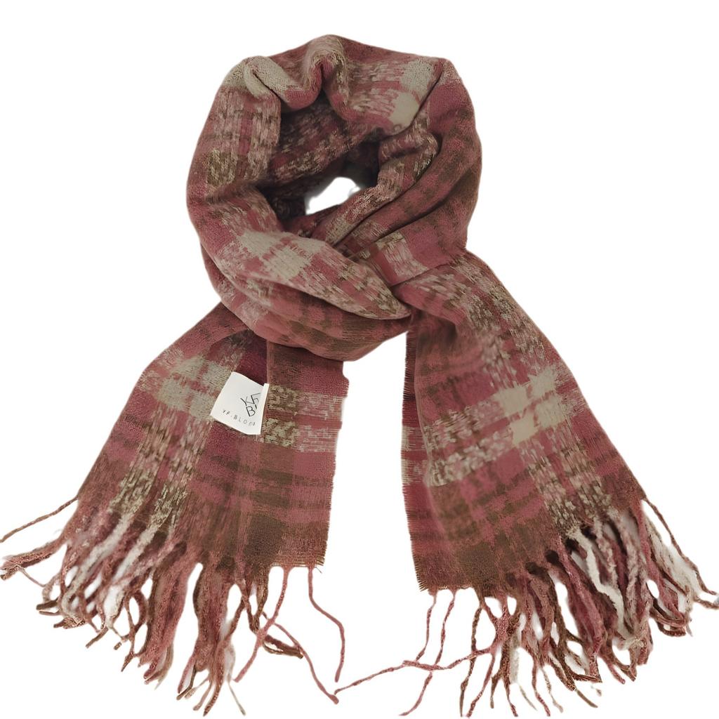 Dry Rose Pink Plaid Scarf Women's Autumn and Winter High-end Sense New Korean Version Versatile Warm Shawl Scarf