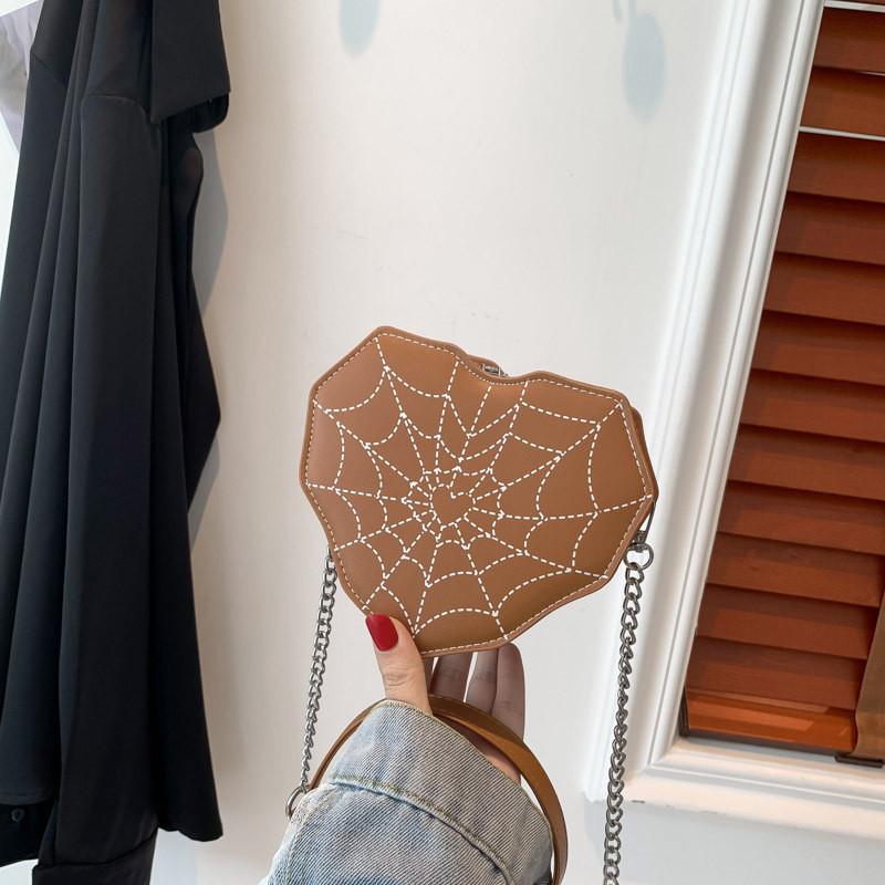 Stylish Heart Bat Shaped Embroidered Chain Shoulder Crossbody Bag 2024 In Beige коричневый