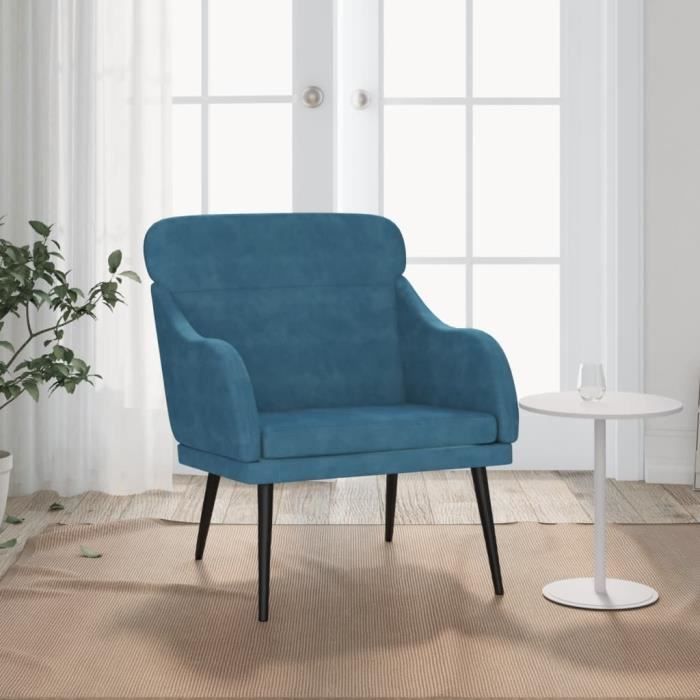 351444 vidaXL Fauteuil Bleu 63x76x80 cm Velours