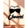 1 Stück Metall Wein Wandkunst Dekor - Cheers Schild mit Weinglas Design - Moderne Schwarze Wandhängende Skulptur für Küche, Bar, Esszimmer -