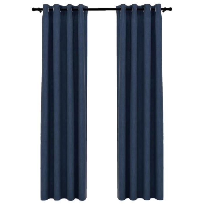 VidaXL Rideaux occultants Aspect lin avec œillets 2 pcs Bleu 140x245cm