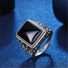 Baum des Lebens Hohl Quadrat Schwarz Zirkon Achat Herren Ring Offen Retro Obsidian Chalcedon Herren Ring Ring