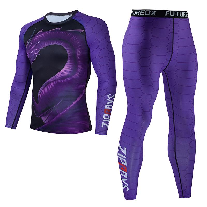 Męski szybkoschnący sportowy zestaw dwuczęściowy: Koszulka z długim rękawem i spodnie do koszykówki i kolarstwa