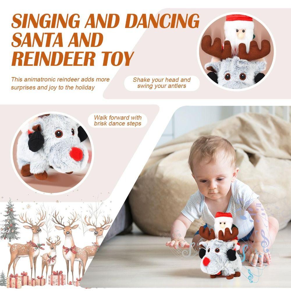 Musical Santa Riding Reindeer Toy Animated Musical Electric Xmas Ornament  Home Display