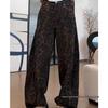 Plus Size Leopard Print High Waist Wide Leg Jeans for Women - Spring/Autumn 2025