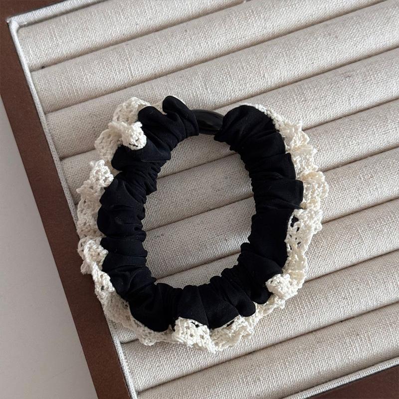 5Pcs Fashion Korean Version Lace Fungus Edge Small Intestine Hair Ring Women Fashionable and Minimalist Ponytail Hair Accessory