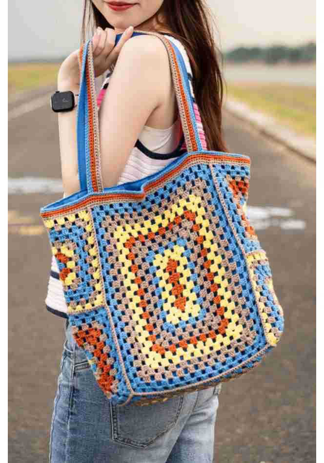 

Large Handmade Cross-Stitch Grandma Pattern Bag - Trendy, Casual Single Shoulder or Handheld Style