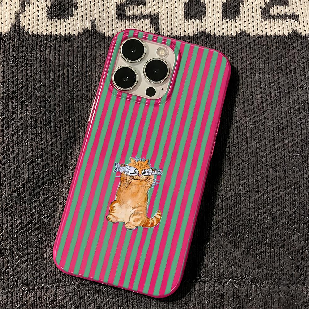 Striped Orange Cat Soft Phone Case For Iphone 17 15 16 14 Plus 13 Pro Max 12 11 17Air Funda Coque Anti-Slip Phone Cover