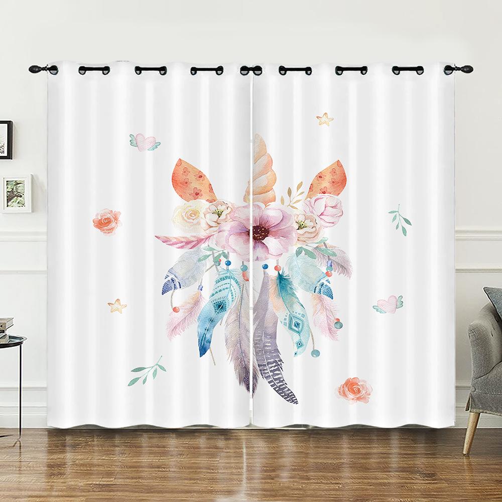 Curtain Dream Catcher Feather 3D Digital Printing Blackout Curtain Punching