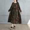Dimanaf 2025 Dame Pluss Størrelse Vår Lang Kjole Løs Basic Trykk Vintage Casual Blomstret Oversize Langermet Maxi
