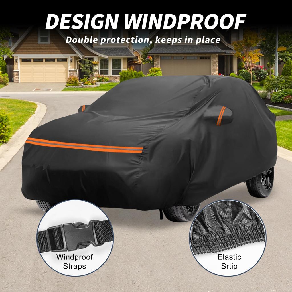 X AUTOHAUX Car Cover for Toyota RAV4 Made of PEVA Spunlace Body Hail Sun Rainy Season Flame Strong and Yellow Sand Passenger Door Black 2012-2023,