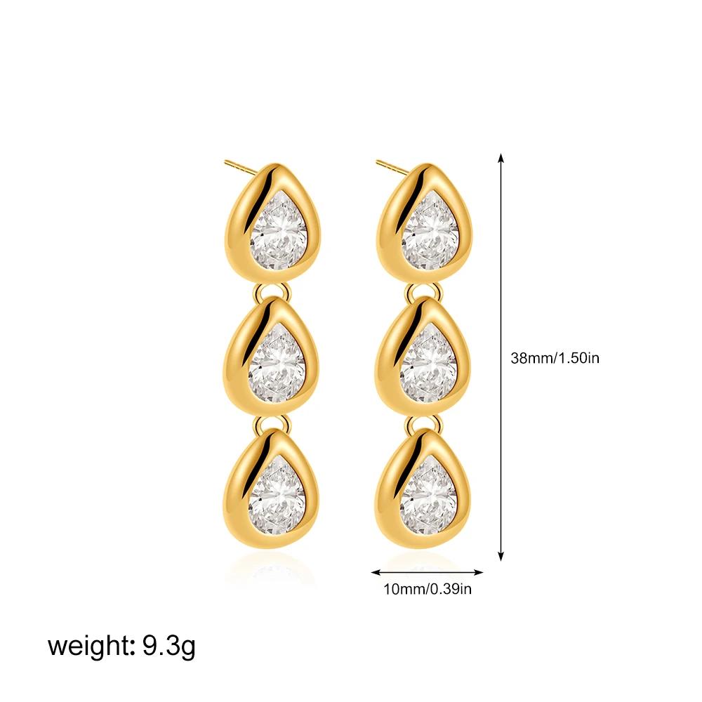 Stainless Steel Waterdrop Shape Crystal Dangle Earrings for Women Glossy Metal PVD Gold Plated Droplet Stud Trend Ear Jewelry