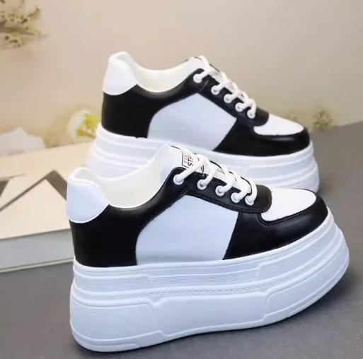 12CM Genuine Leather Platform Wedge Casual Chunky Sneakers Women Shoes Ankle Boots Spring Autumn Winter Plush Warm Shoes